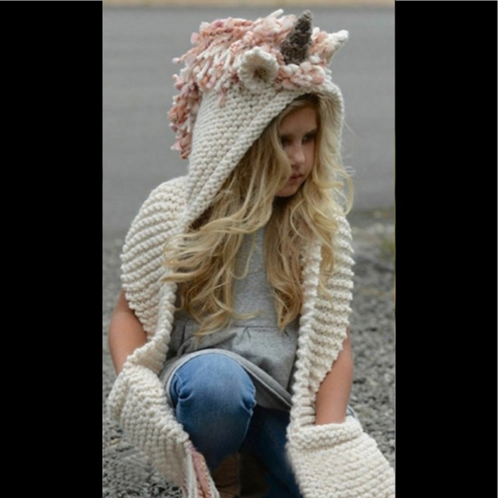 Kids Pink Knit Unicorn Hat/Scarf - Picture 9 of 11
